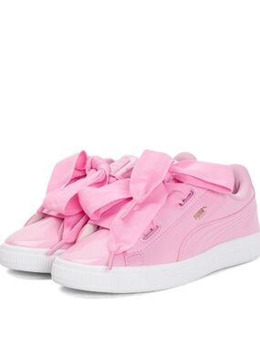 Size 2- Brand New Puma Basket Heart Patent Low Pink Preschool Little Girl Shoe